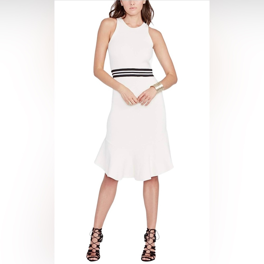 Rachel Roy Womens Varsity-Stripe Fit & Flare Dress, Off-White, X-Large